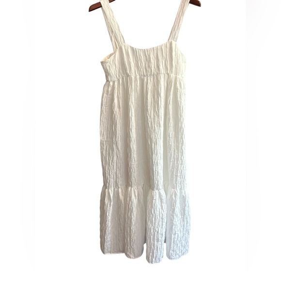 Zara Women's White Voluminous Textured Weave Midi Dress Size M - Picture 7 of 11